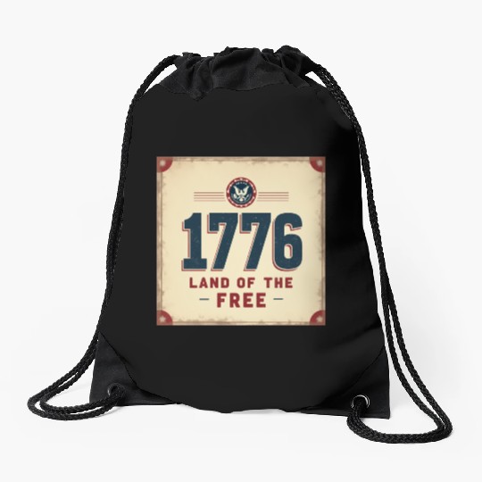 1776 Land of the Free Patriotic Emblem Drawstring Bags