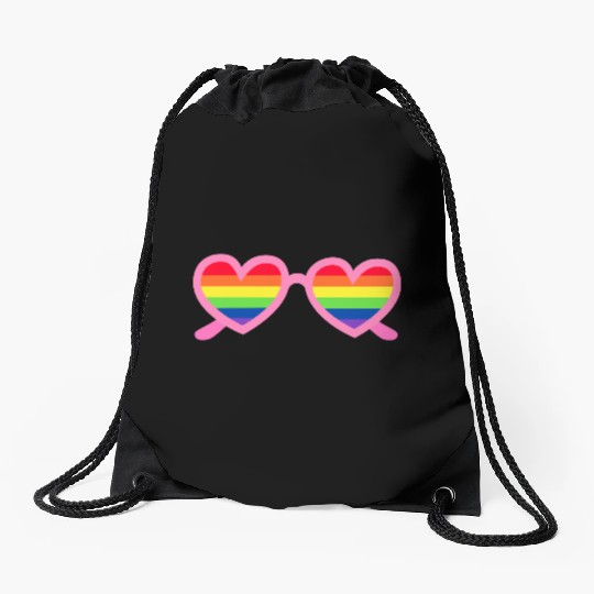 Rainbow Heart Sunglasses LGBTQ Drawstring Bags