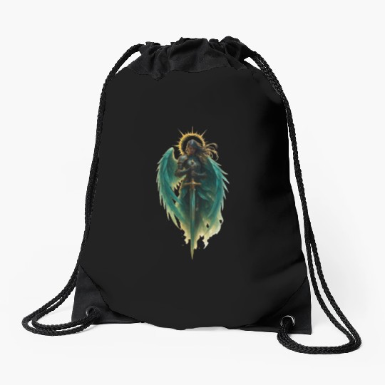 Celestial Guardian Angel Illustration Drawstring Bags