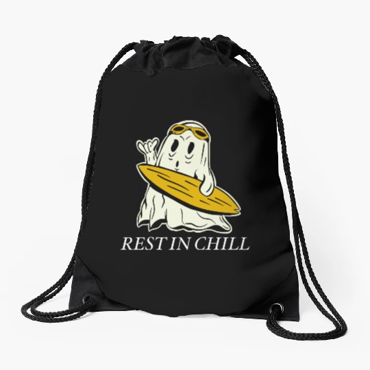 Chill Ghost Surfing with Sunglasses Drawstring Bags