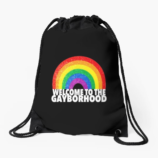 GAYBORHOOD Gay Pride Parade colorful rainbow LGBTQ Drawstring Bags