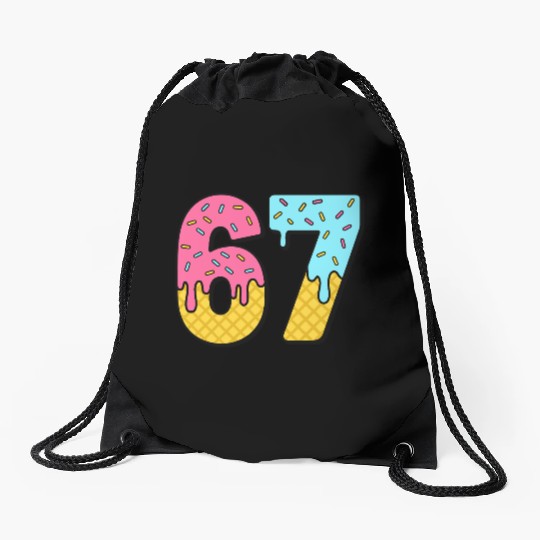 Six Seven Meme Ice Cream Drip Waffle Cone Funny 67 Drawstring Bags