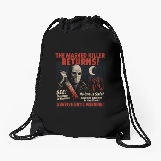 Masked Killer Returns Slasher Movie Poster Vintage Drawstring Bags