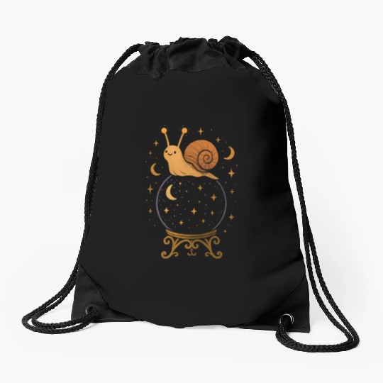 Whimsical Snail Crystal Ball Design Drawstring Bags