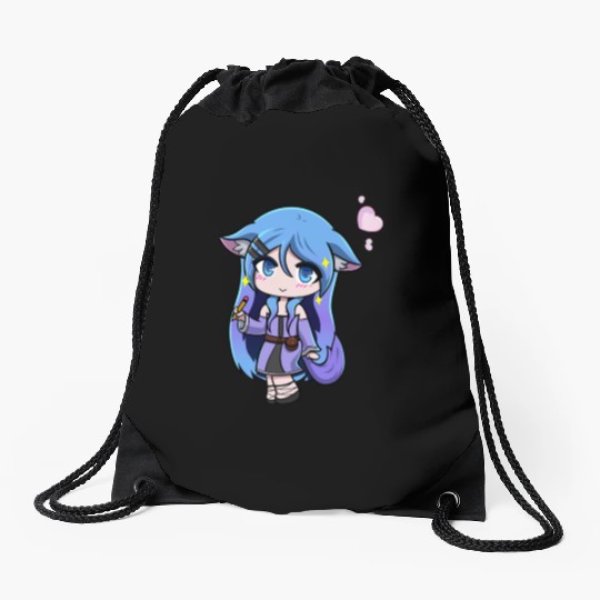 Chibi Anthro Cat Witch Illustration Drawstring Bags