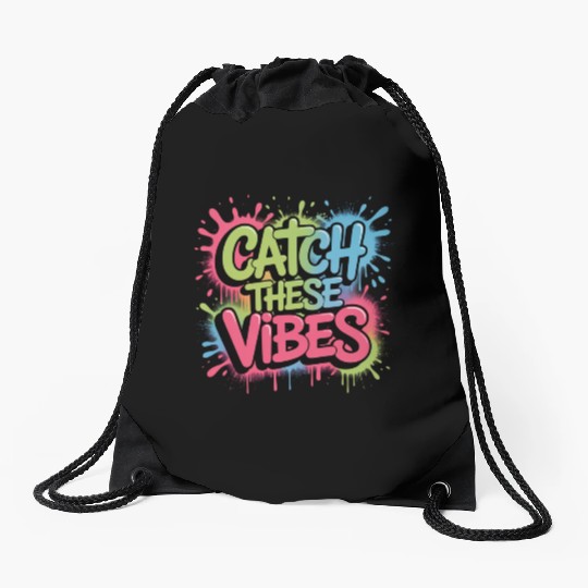 Catch These Vibes Graffiti Design Drawstring Bags