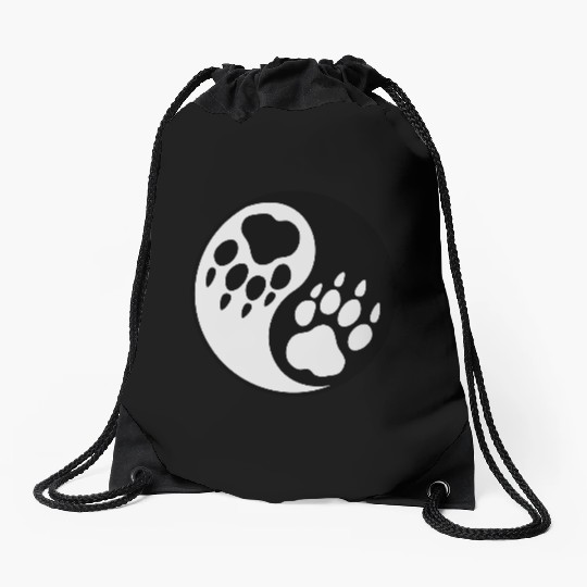 wolf paw ying yang Drawstring Bags