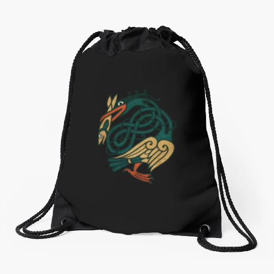 Celtic Art Bird With Fish Drawstring Bags