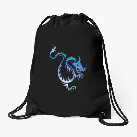 Chinese Blue Water Dragon Drawstring Bags