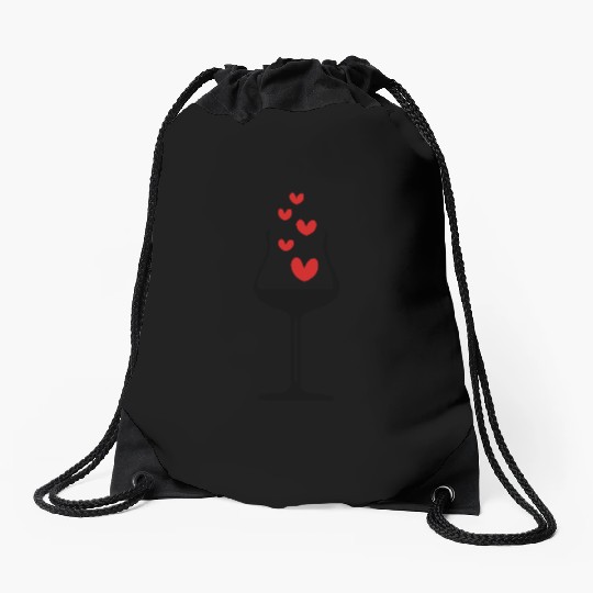 Wine glass & red hearts 1 Drawstring Bags