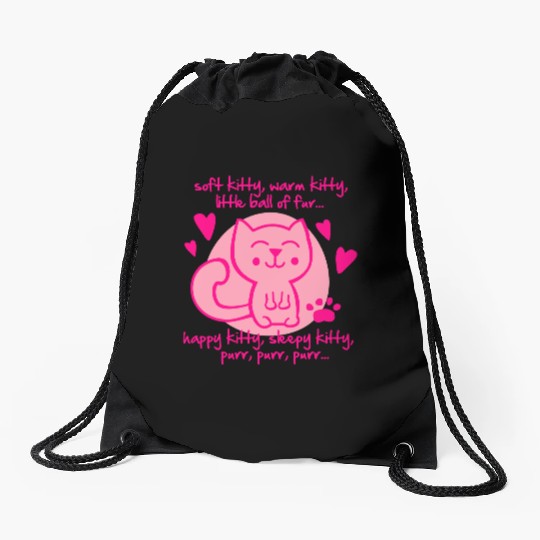 soft kitty, warm kitty, little ball of fur... Drawstring Bags
