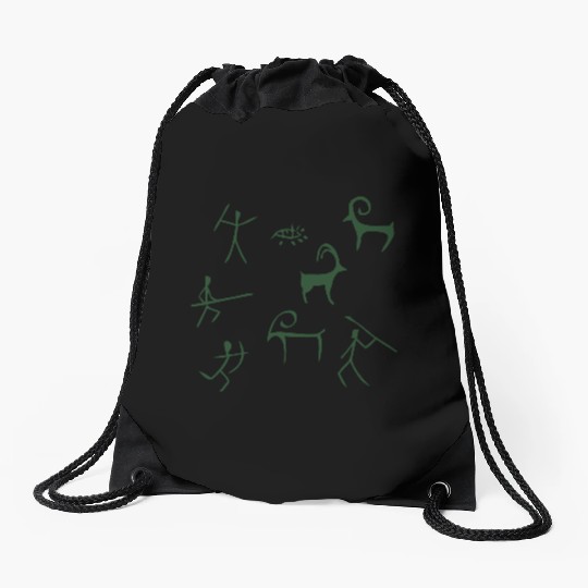 Caveman hunting cave drawings Drawstring Bags