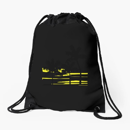 Palm Trees Surfer Caribbean Hawaii Drawstring Bags