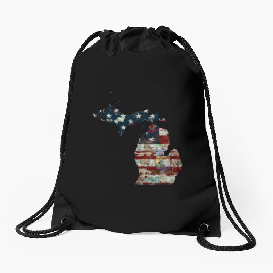 State And Country Michigan Patriot Flag State Tees Drawstring Bags