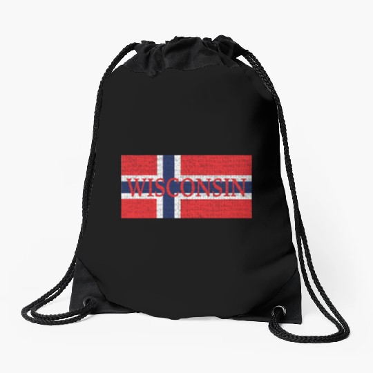 Wisconsin Norwegian Flag Drawstring Bags