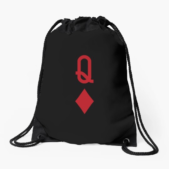 Queen of Diamonds Red Playing Card Drawstring Bags