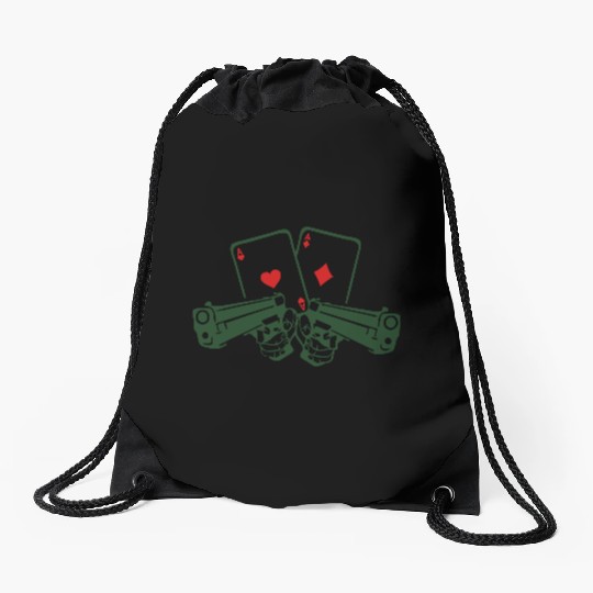pistol poker card ace gun weapon revolve Drawstring Bags