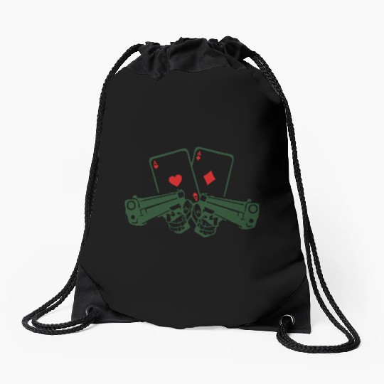 pistol poker card ace gun weapon revolve Drawstring Bags