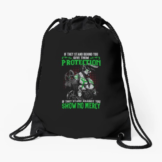 Warcraft-If they stand against you show no mercy Drawstring Bags