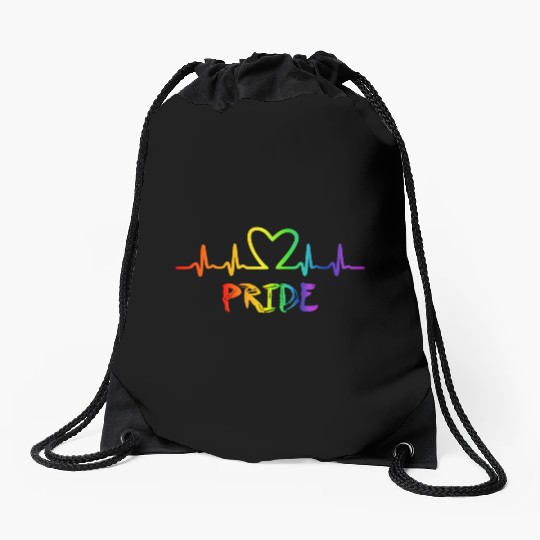 LGBT Pride Rainbow Heartbeat Drawstring Bags