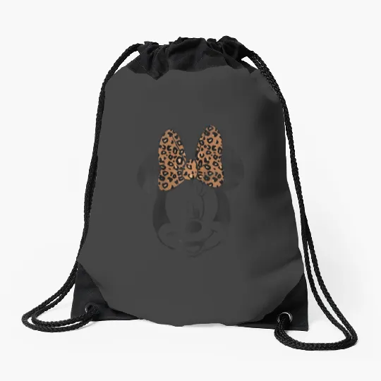 Disney Minnie Mouse Distressed Vintages Leopard Bow Portrait Raglan Baseball Tee Drawstring Bags