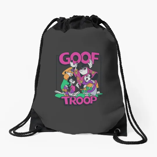 Disney A Goofy Movie Goof Troop Neon Group Shot Portrait Drawstring Bags