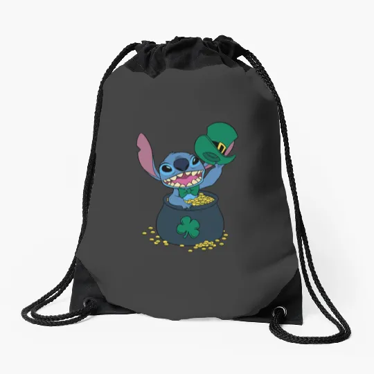 Disney Stitch Pot of Gold Shamrock St. Patricks Day Drawstring Bags