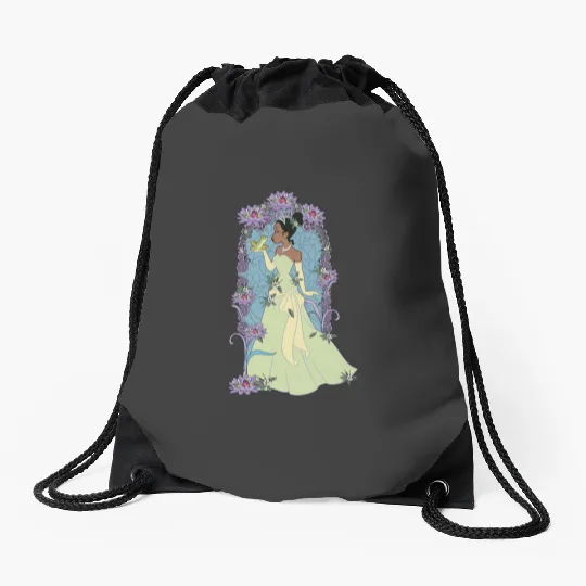 Disney Princess And The Frog Tiana Floral KISSs Drawstring Bags