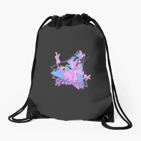Disney Goofy And Son Retro Neon Portrait Drawstring Bags