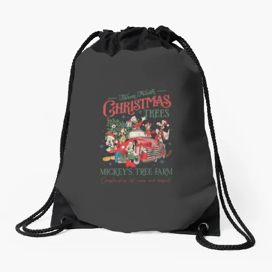 Vintage Disney Farm Fresh Drawstring Bags, Retro Mickey's Tree Farm, Mickey And Friends Christmas