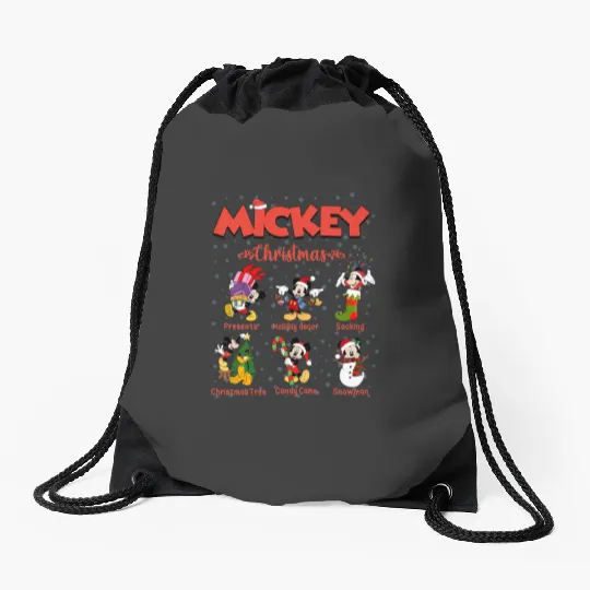 Mickey Christmas Drawstring Bags, Christmas Drawstring Bags, Raglan Drawstring Bags, Disney Christmas Drawstring Bags