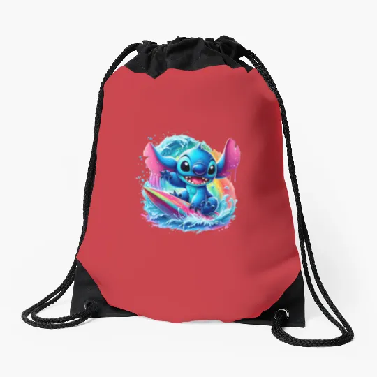Surfing Stitch Drawstring Bags , Lilo and Stitch, Stitch Drawstring Bags, Colorful Disney Drawstring Bags