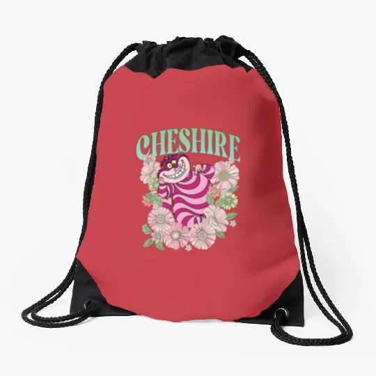 Retro Cheshire Cat Floral Drawstring Bags, Alice In Wonderland Drawstring Bags, Disney Cats Drawstring Bags