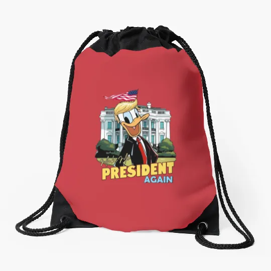 Donald Duck President Again Drawstring Bags, President Election 2024 Drawstring Bags, Funny Disney Drawstring Bags