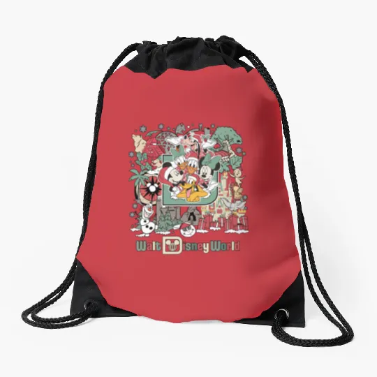 Vintage Disneyworld Mickey And Friends Christmas Drawstring Bags, Disney Christmas Drawstring Bags