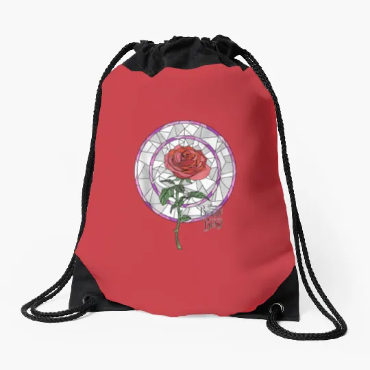 Disneyss Beauty And The Beast Stained Glass Rose Drawstring Bags
