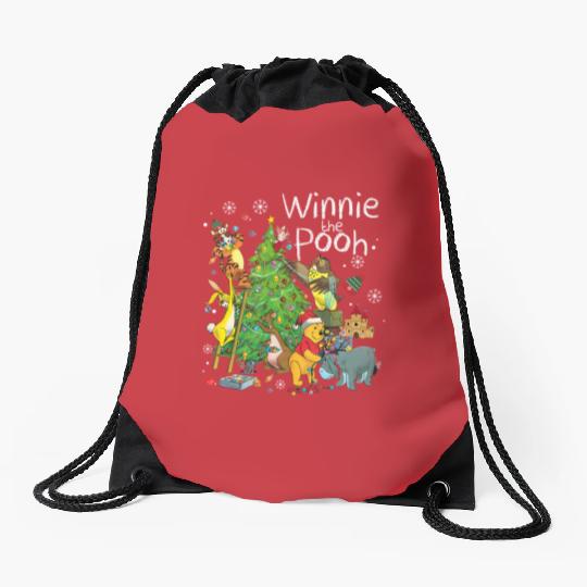 Christmas Pooh Drawstring Bags, Winnie the Pooh Christmas Drawstring Bags,  Pooh and Friends Christmas Tree Drawstring Bags, Disneyland Christmas Drawstring Bags