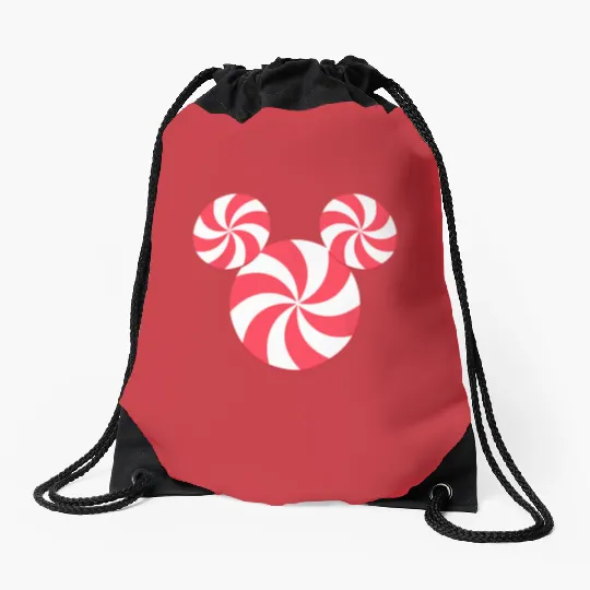 Disney Mickey Mouse Icon Christmas Peppermint Candy Holiday Drawstring Bags