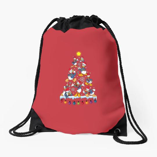 Disney Donald Duck Christmas Tree Xmas Drawstring Bags, Santa Hat Donbald Outfits Drawstring Bags