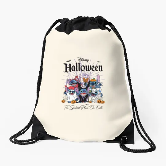 Disney Stitch Halloween Drawstring Bags, Stitch Retro Halloween Family Drawstring Bags