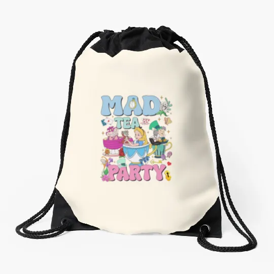 Vintage Mad Tea Party Disneyland Alice in Wonderland Drawstring Bags, Floral Alice Mad Hatter