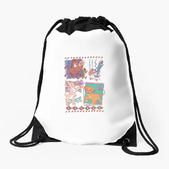 Retro 90s Disney Lion King Simba And Timon  Drawstring Bags, Vintage Lion King Drawstring Bags