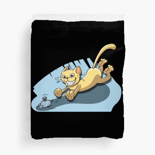 Cat Running After Rat - Tom and Jerry Illustration Duvet Covers