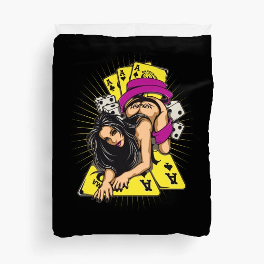 Sexy-girl-cards-aces-poker-game-cartoon Duvet Covers