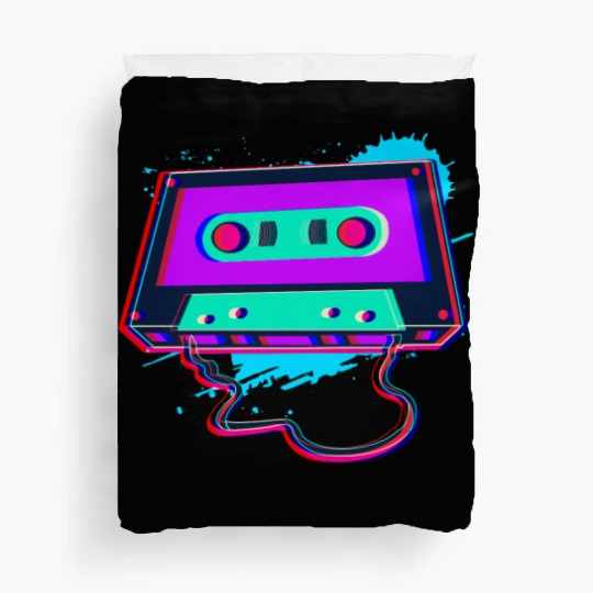 80s Music Cassette Tape : 3D, Neon, 80s songs Duvet Covers