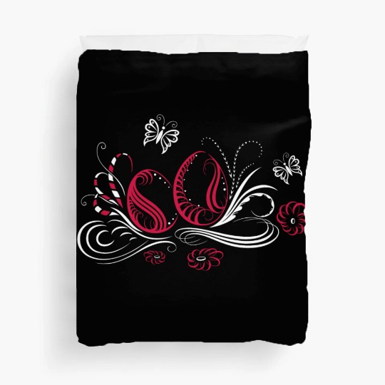 Calligraphy Easter Design with eggs and flowers. Duvet Covers