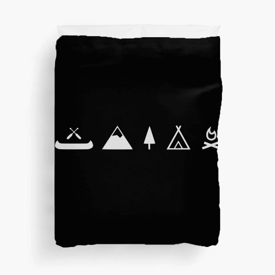Camping canoe, campfire with mountain Duvet Covers