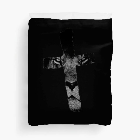 Cross with Lion Christian Religious Print Duvet Covers