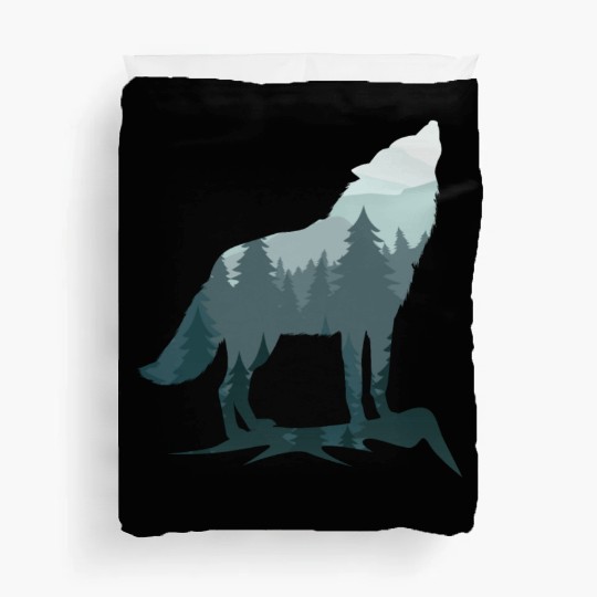 Lone Wolf Survives The Mountain Silhouette Art Duvet Covers