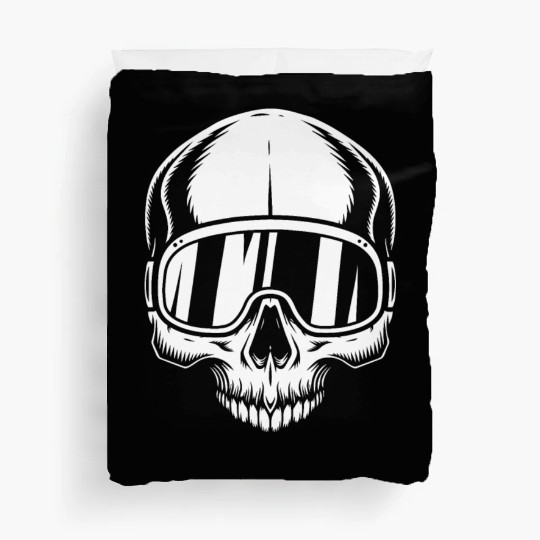 Skull with ski goggles, skiing, snowboarding Duvet Covers
